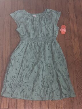 wonder nation Sage Green Floral Smocked Waist Dress